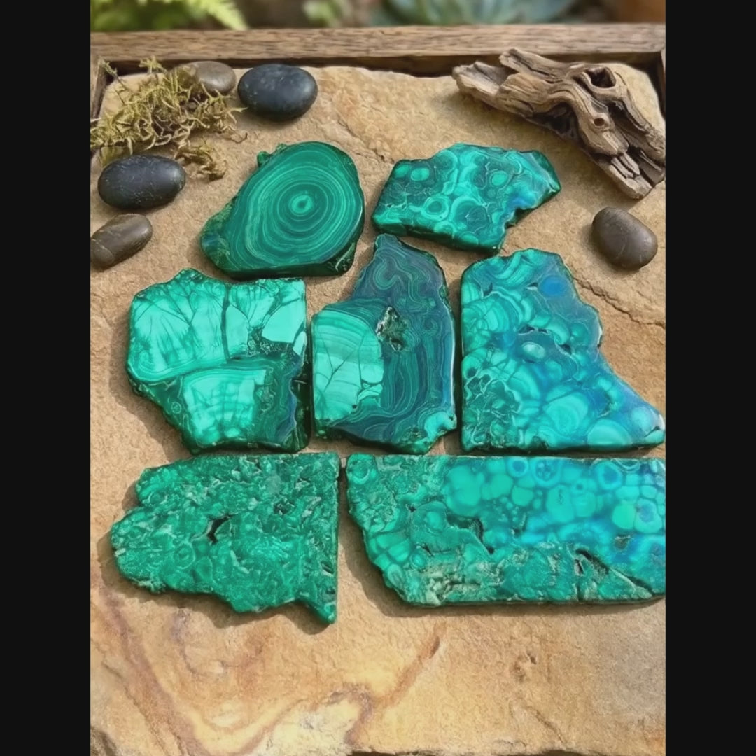 Malachite Polished Crystal Mineral Slices Slabs Freeform Carvings