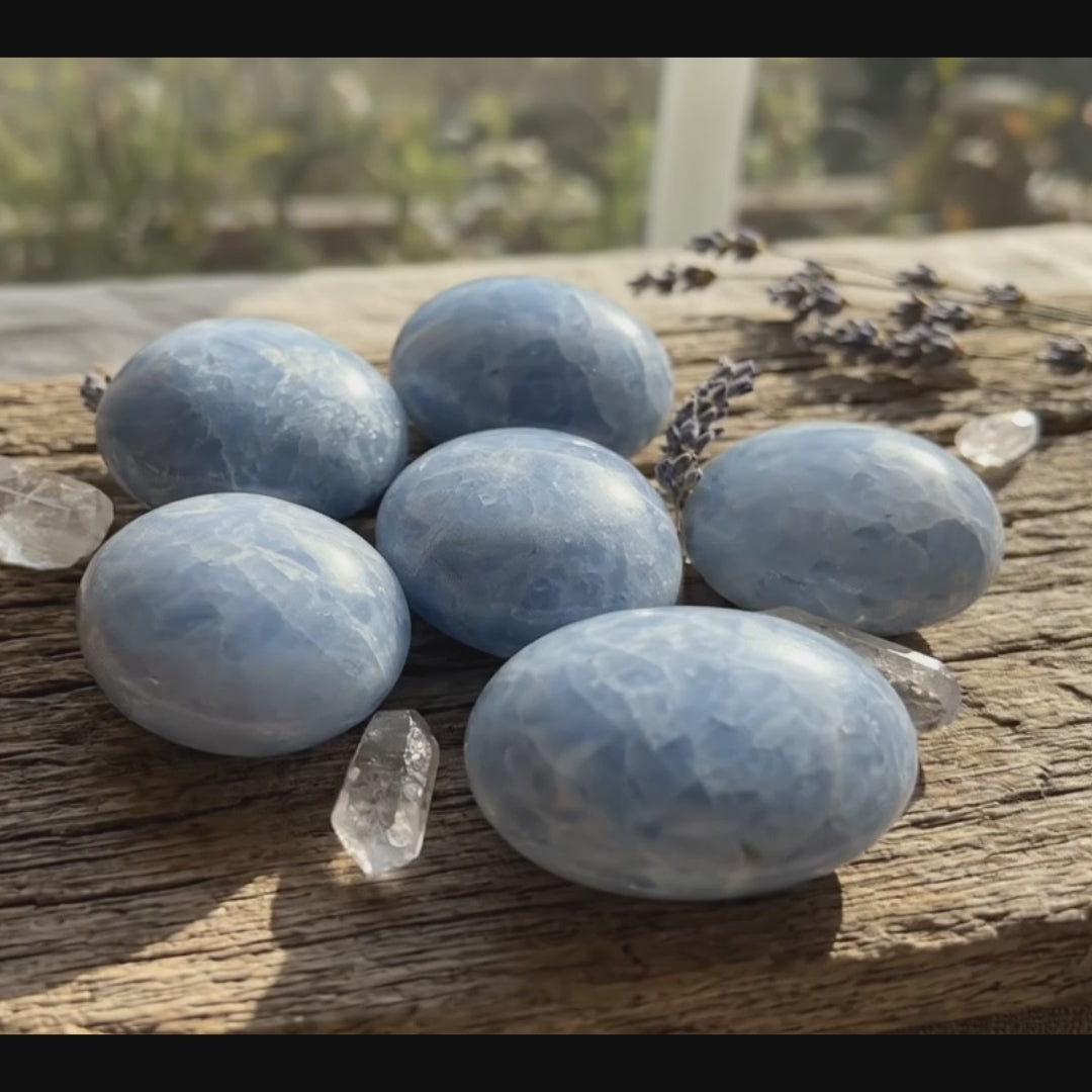 Blue Calcite Large Freeform Palm Stones (2-3 Inches) Polished Carving