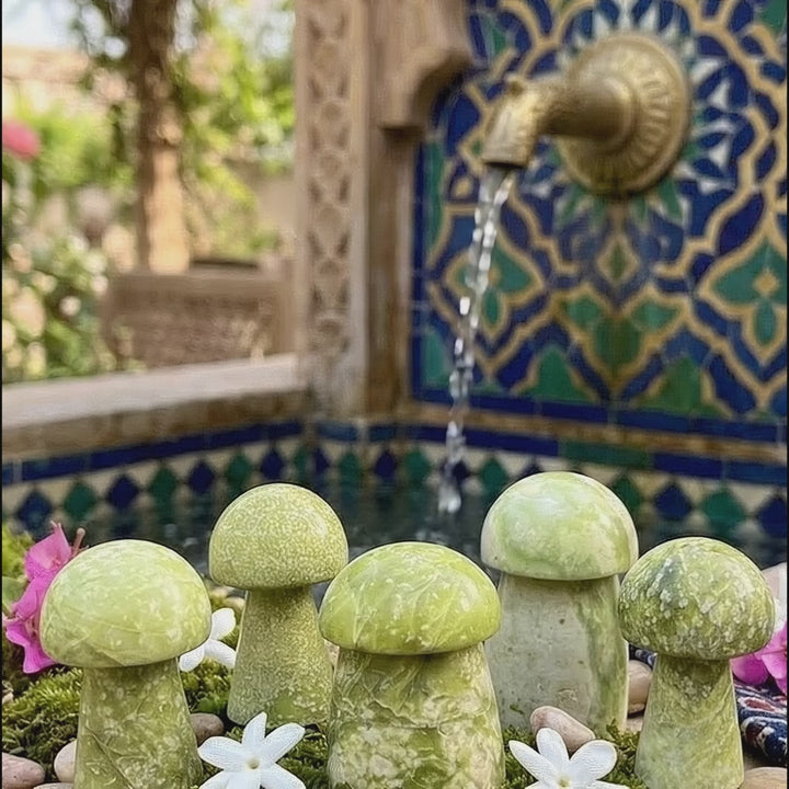 Green Serpentine Crystal Mushroom Carving
