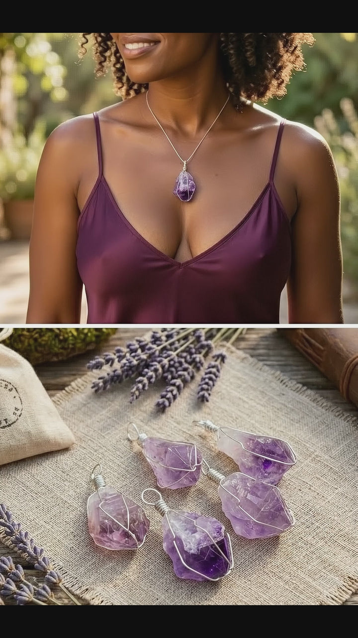 Amethyst Crystal Point Pendant (Silver Plated Wire Wrapped)