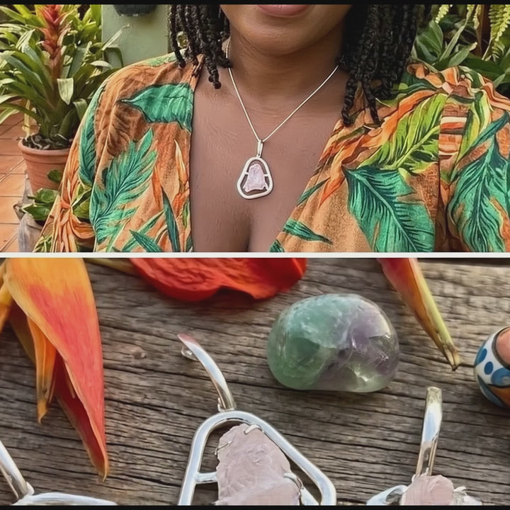Rose Quartz Crystal Pendant (Silver Plated)