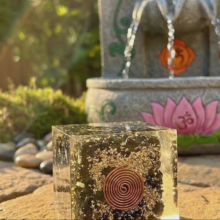 Tourmaline Crystal Resin Orgone Cube Carving