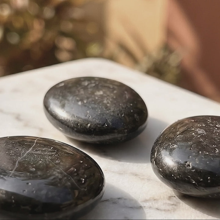 Black Tourmaline Crystal Palm Stone Carving