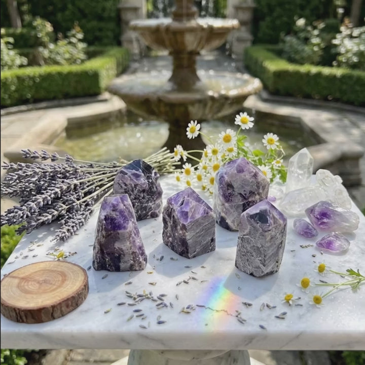 Banded Amethyst Crystal Point Tower Carving Gemstone Home Decor Supply