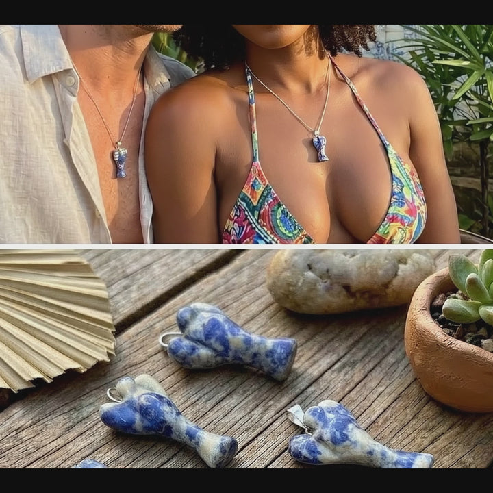 Blue Sodalite Crystal Angel Pendant (Silver Bail)