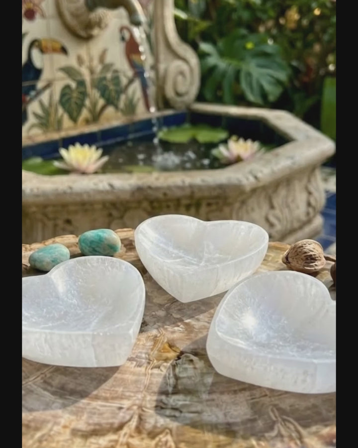 Selenite Satin Spar Crystal Heart Bowl Carving