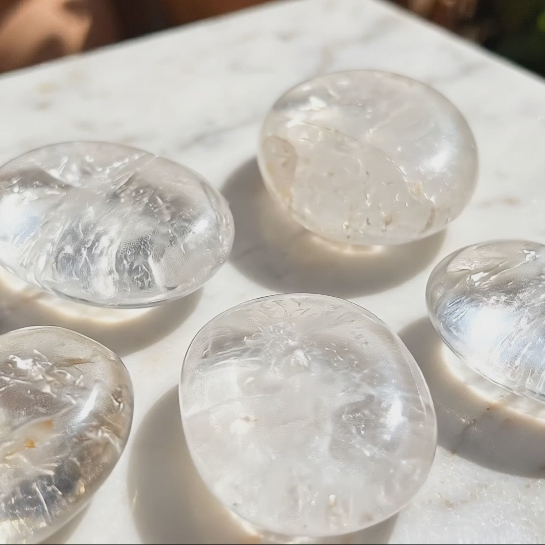 Clear Quartz Crystal Palm Stone Carving