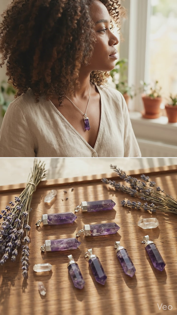 Amethyst Crystal Point Pendant (Silver Plated) Faceted Gemstone Jewelry Necklace Supply
