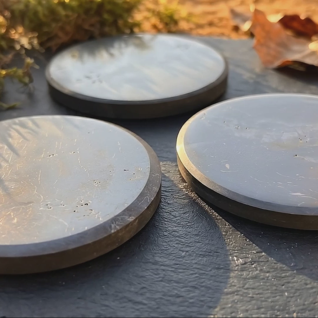 Black Shungite Polished Coaster Carving (3.5 Inch)