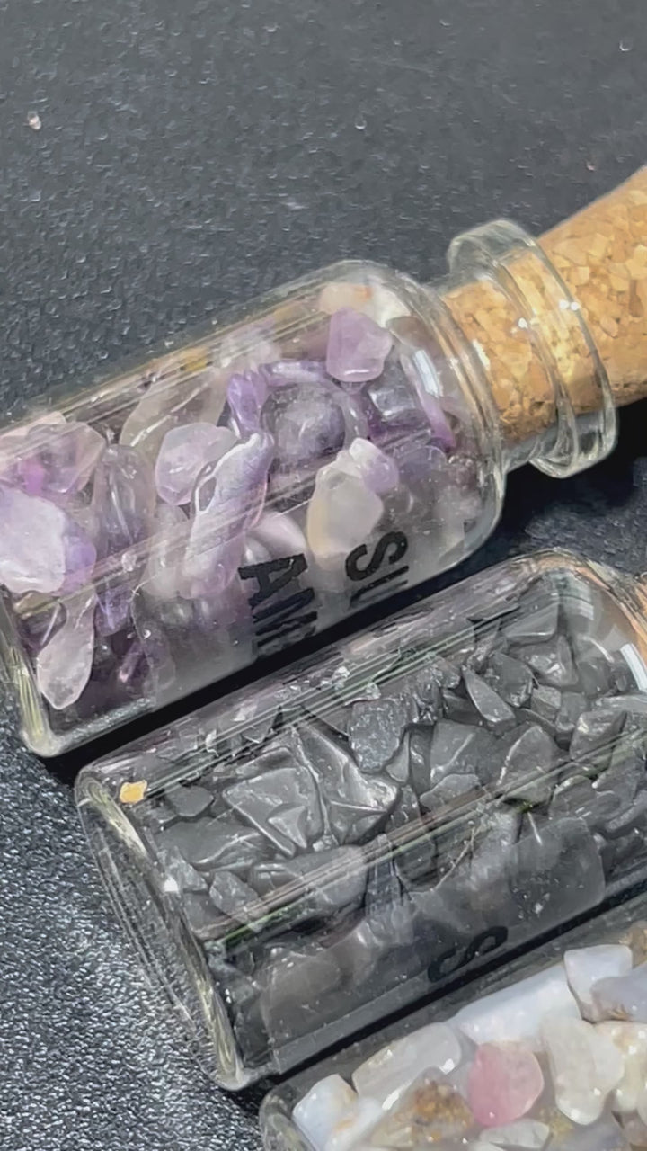 Tumbled & Rough Crystal Gemstone Collection Gift Set Assorted Labeled Bottles (Set of 15) Mixed Minerals Wholesale Flat