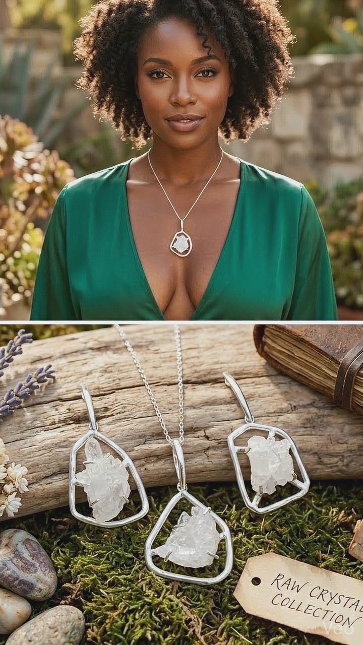 Quartz Crystal Cluster Pendant (Silver Plated) Statement Piece