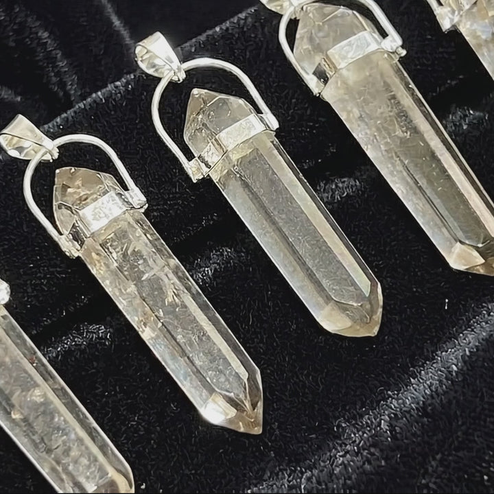 Smoky Quartz Crystal Faceted Point Pendant (Silver Plated)