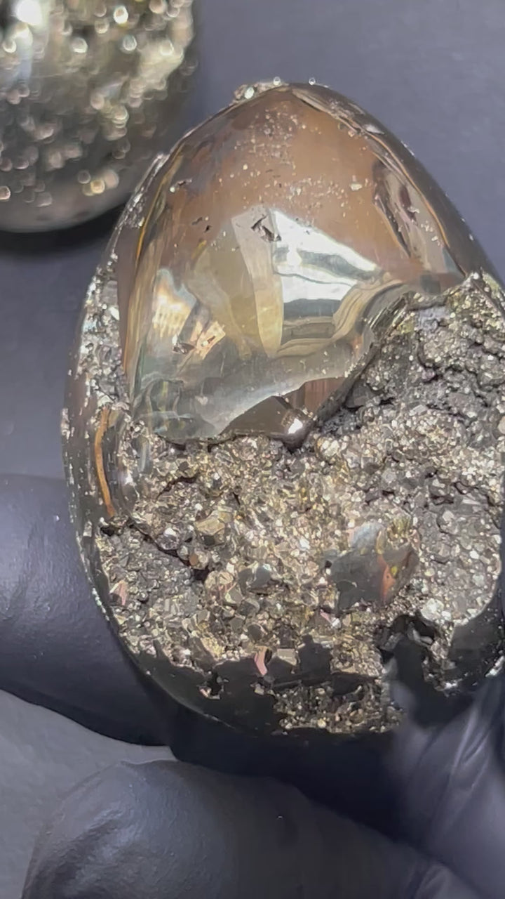 Iron Pyrite Druzy Crystal Egg Polished Gemstone Carvings Decor Supply