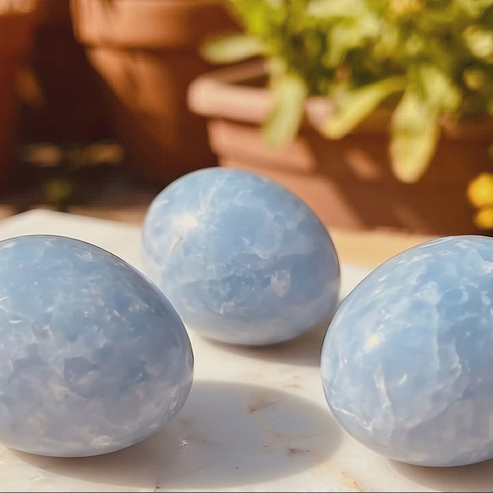 Blue Calcite Crystal Egg Carving