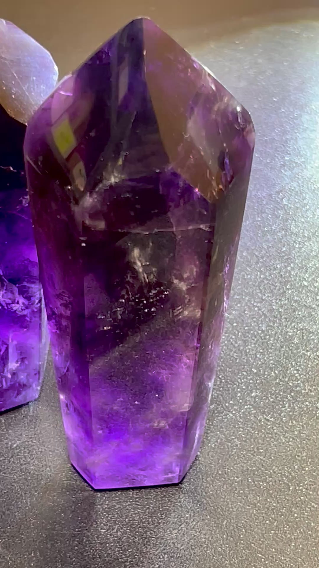 Large Dark Amethyst Crystal Faceted Standing Tower Carving