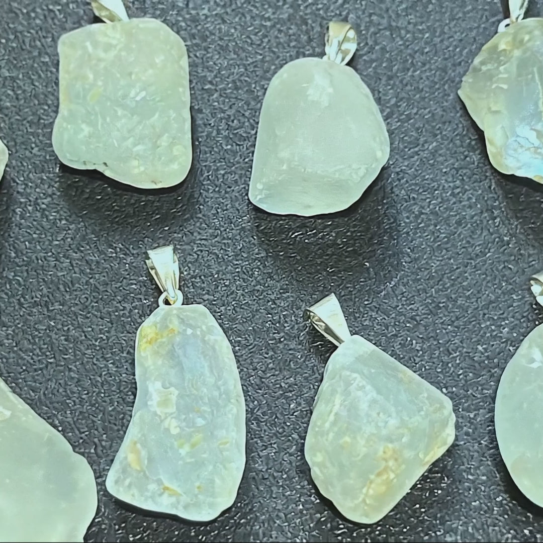 Blue Topaz Rough Raw Crystal Pendant (Silver Bail)