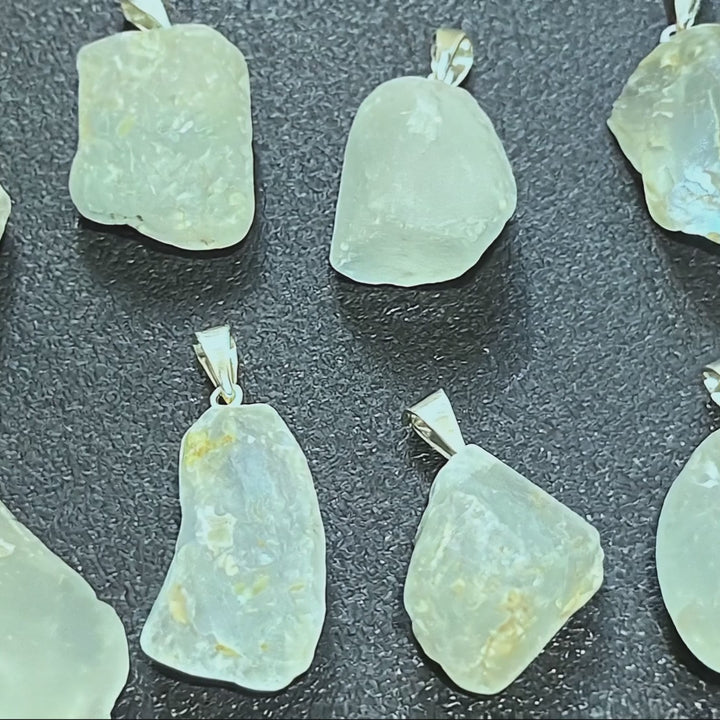 Blue Topaz Rough Raw Crystal Pendant (Silver Bail)