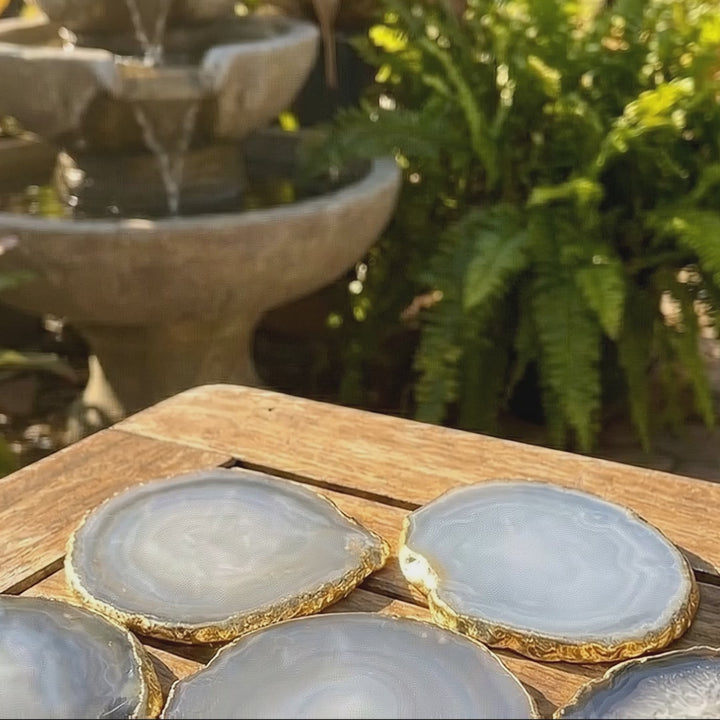 Gold Plated Gray Agate Slices (3 Inches) Coasters Escort Place Cards Painting Blanks