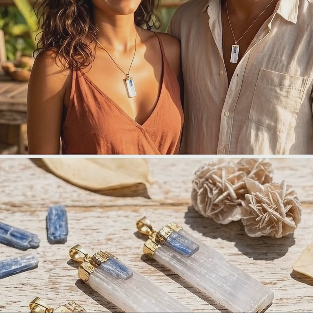 Selenite Kyanite Crystal Pendant (Gold Plated)