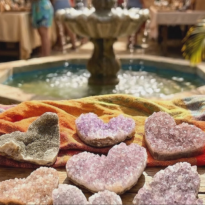 Assorted Amethyst Crystal Druzy Heart Carvings