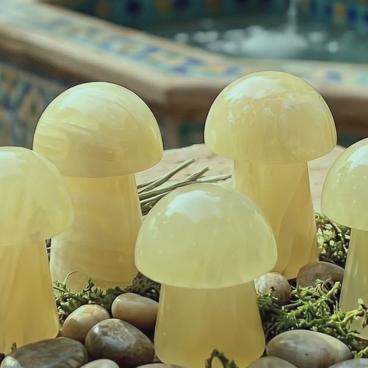 Yellow Calcite Crystal Mushroom Carving