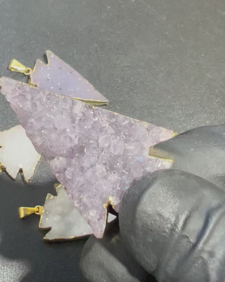 Agate Druzy Crystal Arrowhead Pendant (Gold Dipped Edges)