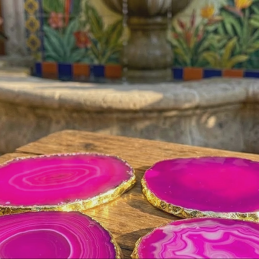 Gold Plated Pink Agate Slices (3 Inches) Coasters Escort Place Cards Painting Blanks