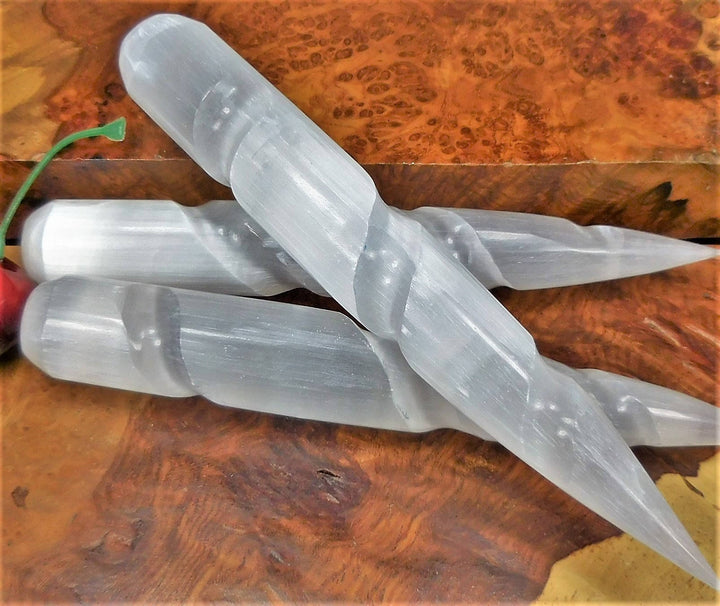 Selenite Point Spiral Wand 5.5 - 6 Inches