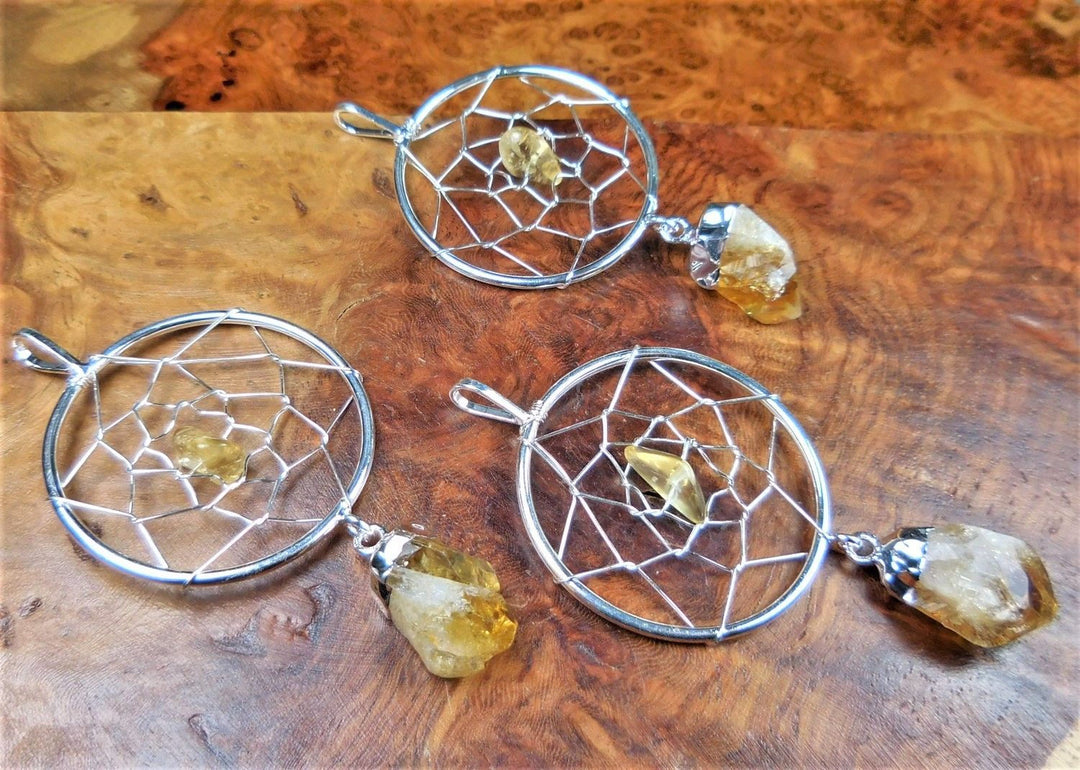 Dreamcatcher Pendant Citrine Crystal Necklace Pendant Silver Plated Healing Crystals And StonesCR4