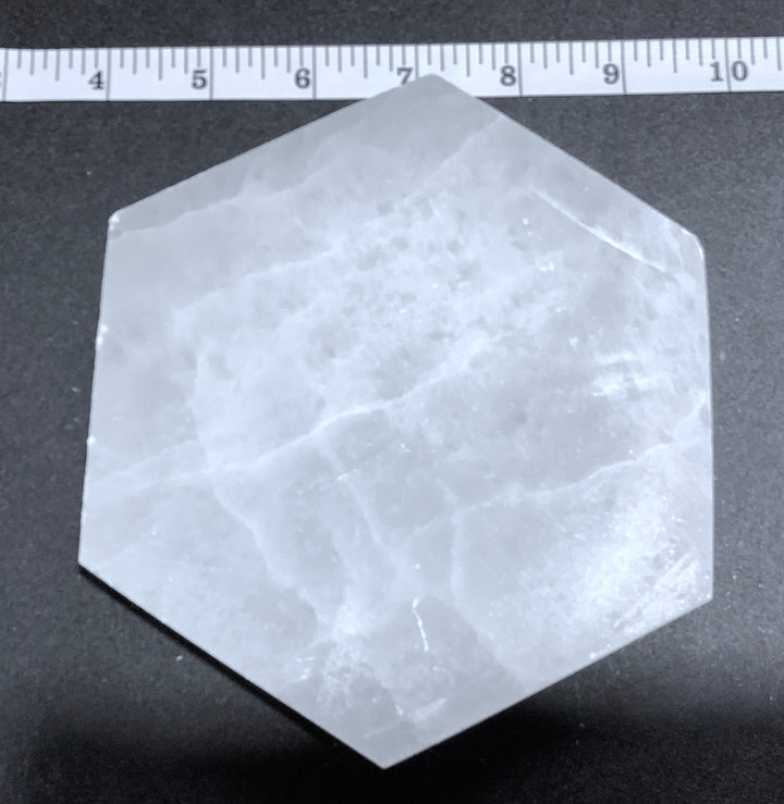 Selenite Plate Large Hexagon ( 5 - 6 Inches ) Polished Crystal Slab