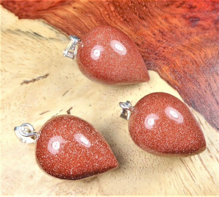 Teardrop Necklace - Red Goldstone Pendulum - Polished Glass Point Pendant CR11