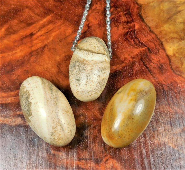 Picture Jasper Necklace - Polished Oval Egg Gemstone Bead Pendant Healing Crystals And Stones