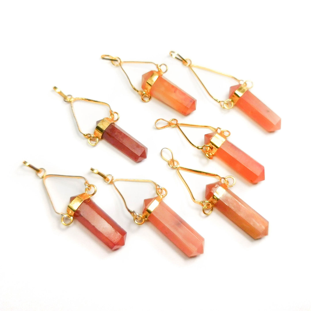 Carnelian Necklace - Double Terminated Crystal Point Pendant - Gold Plated Swivel Orange Gemstone CR9 Healing Crystals Stone Jewelry