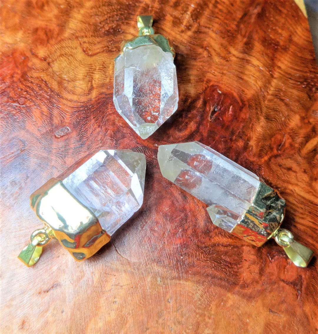 Quartz Crystal Point Pendant Gold Plated Necklace Charm Clear Healing Crystals And Stones