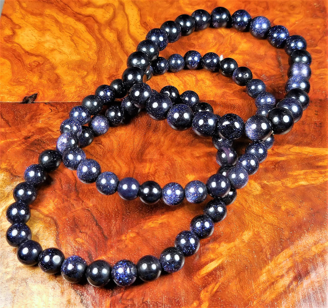 Blue Goldstone Bracelet - Round Gemstone Beads