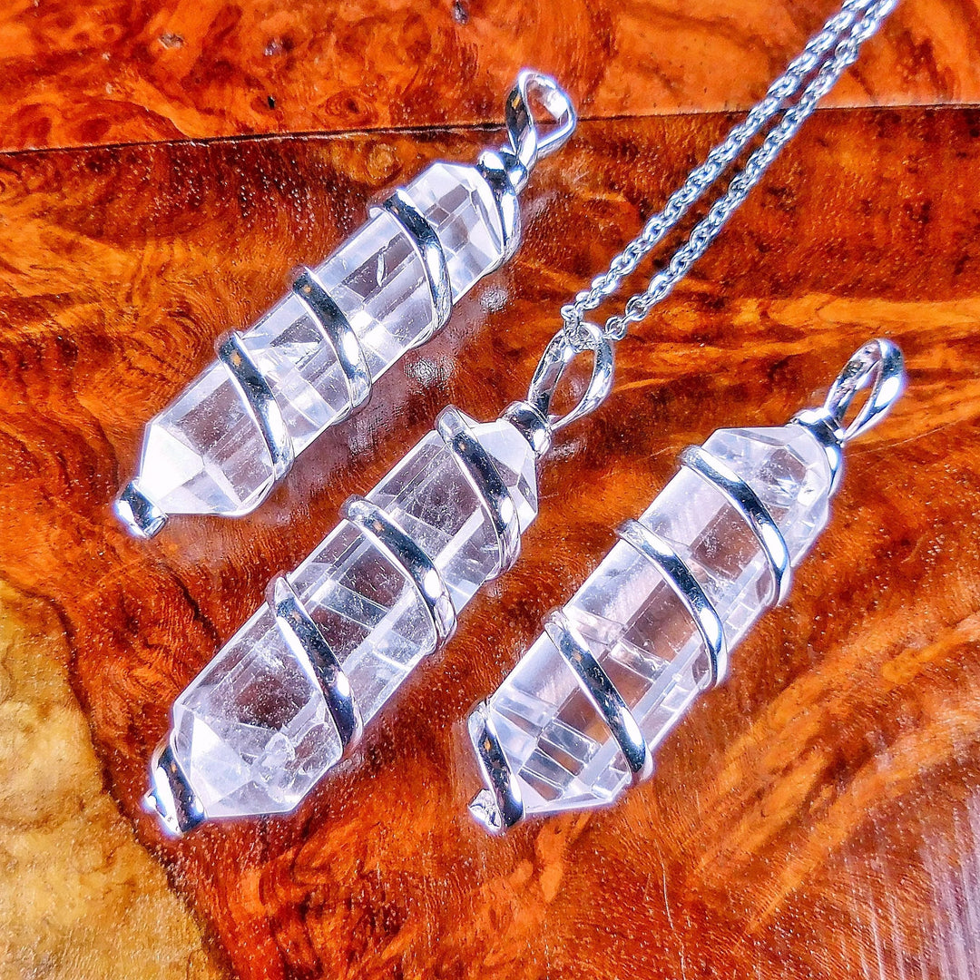 Quartz Necklace Pendant - Silver Wire Wrapped Crystal Point