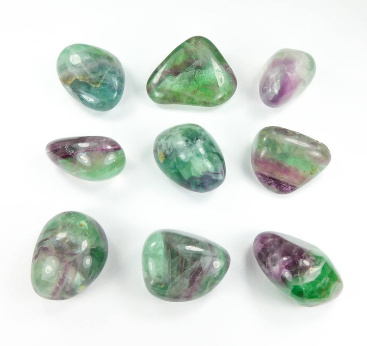 Tumbled Fluorite Crystal (3 Pcs) Polished Stones Blue Green Purple Rainbow