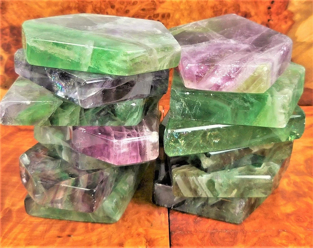 Bulk Wholesale Lot Of 5 Pack Of Rainbow Fluorite Crystal Slice Tile Slab Natural Polished Healing Crystals And Stones