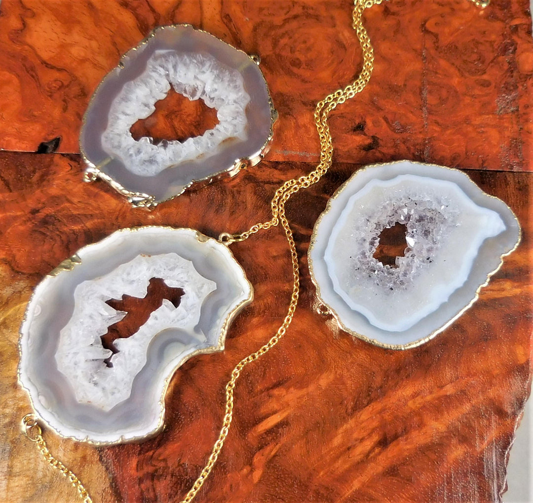 Large Oco Geode Slice Connector Pendant - Gold