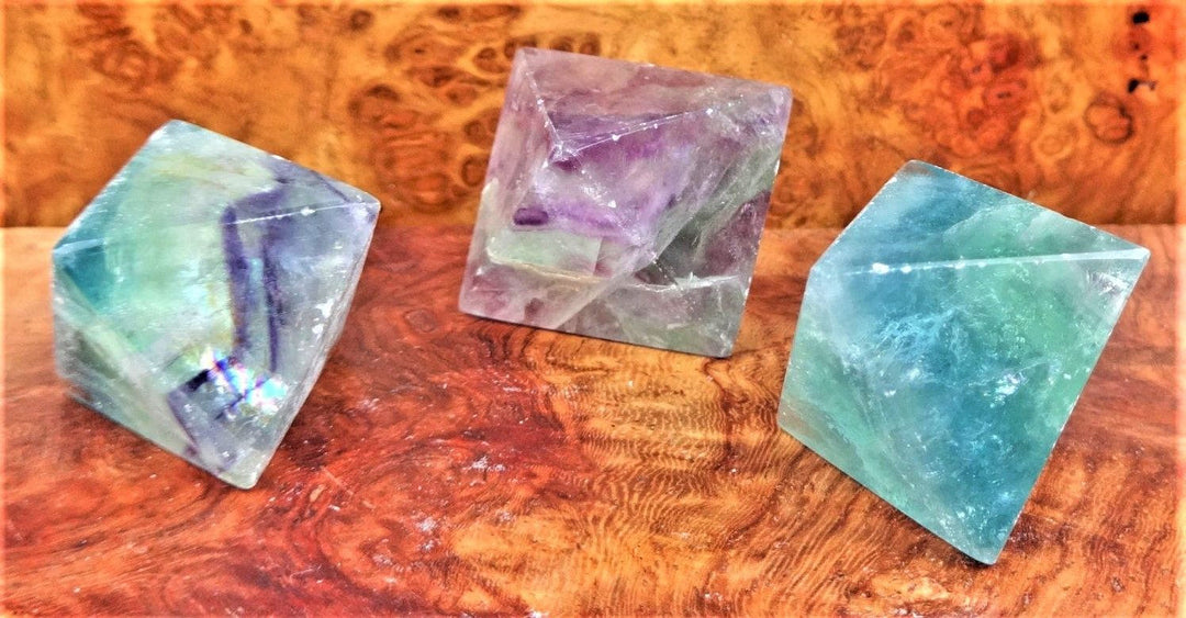 Rainbow Fluorite Octohedron BR12 Carved Crystal