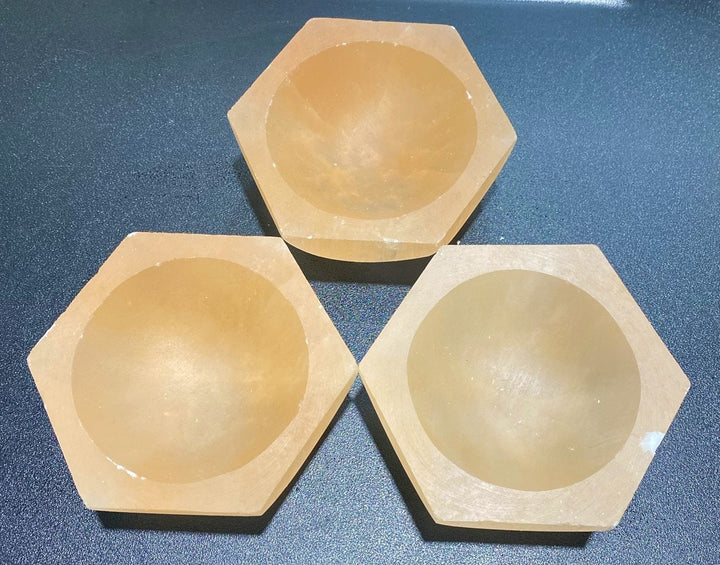 Orange Selenite Charging Dish - Hexagon Crystal Bowl Plate - 6 Sided