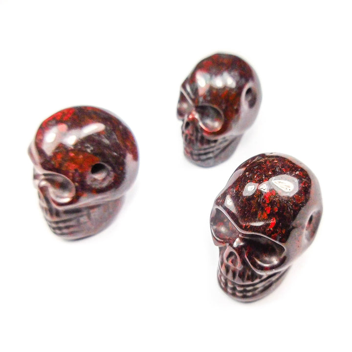 Skull Necklace - Red Jasper Hematite Carved Gemstone - 2mm Hole Drilled Crystal Bead Pendant Stone Beads Skulls Healing Crystals