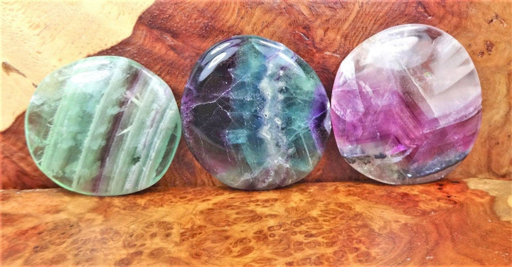 Fluorite Palm Worry Stone - Round Polished Crystal - Natural Rainbow Fluorite Gemstone