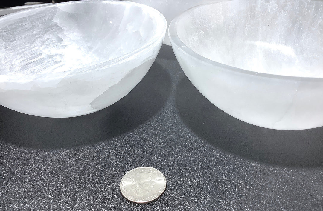 Selenite Crystal Bowl - Large White Carved Crystal Dish - 5.5 Inch