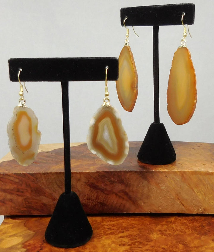 Agate Slice Earrings Gold Hooks