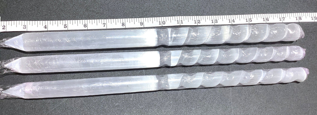 Selenite Crystal Spiral Point Wands (Set of 3) Extra Large Long Wholesale Bulk Lot