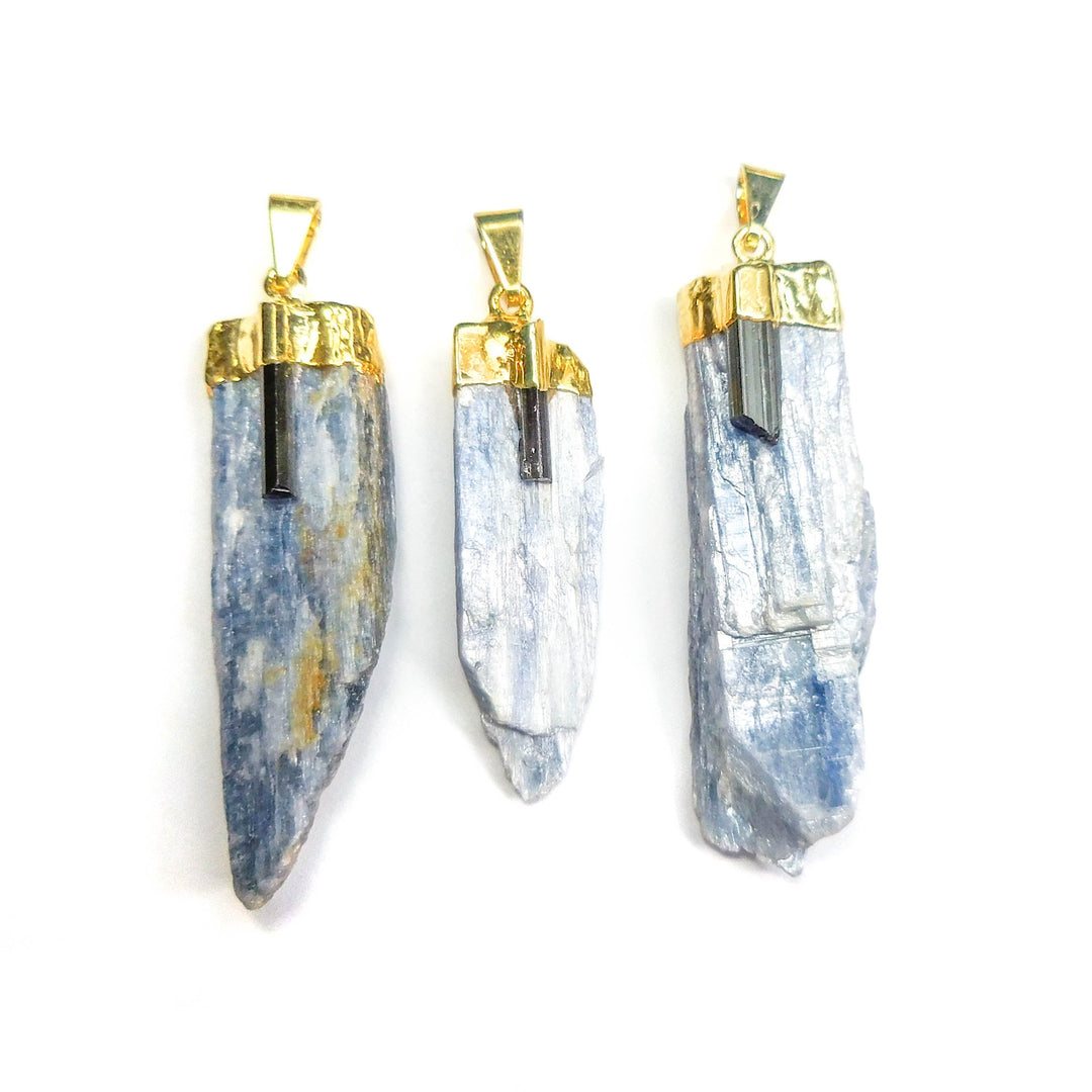 Kyanite Tourmaline Crystal Point Pendant Gold Plated Necklace Charm Healing Crystals and Stones Jewelry