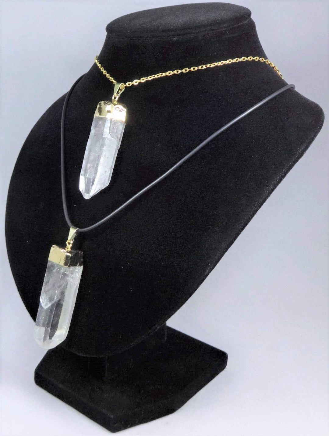 Large Quartz Crystal Point Necklace Pendant Gold