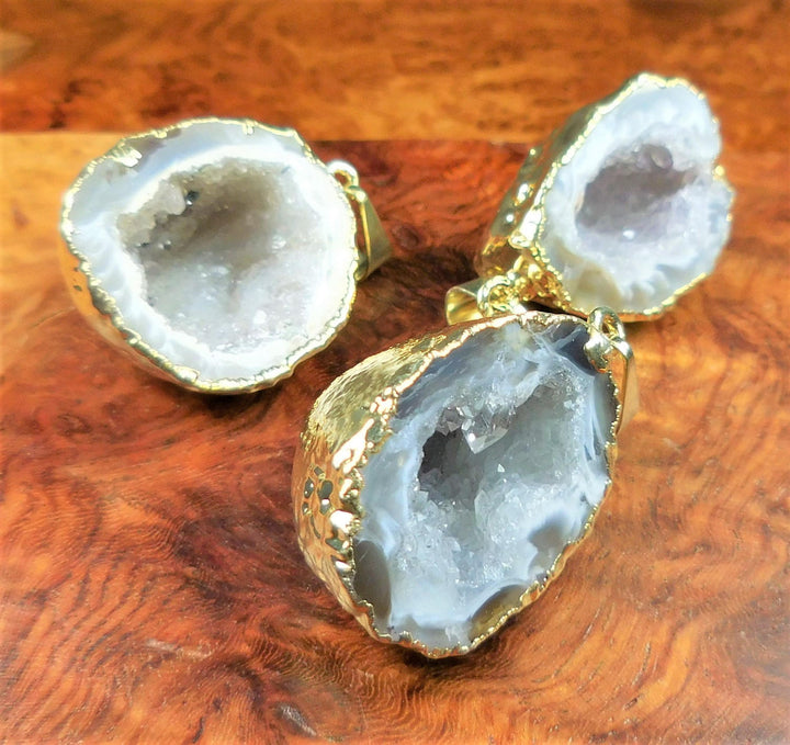 Bulk Wholesale Lot Of 5 Pieces Oco Geode Druzy Crystal Gold Plated Pendant Charm Bead Necklace Supply