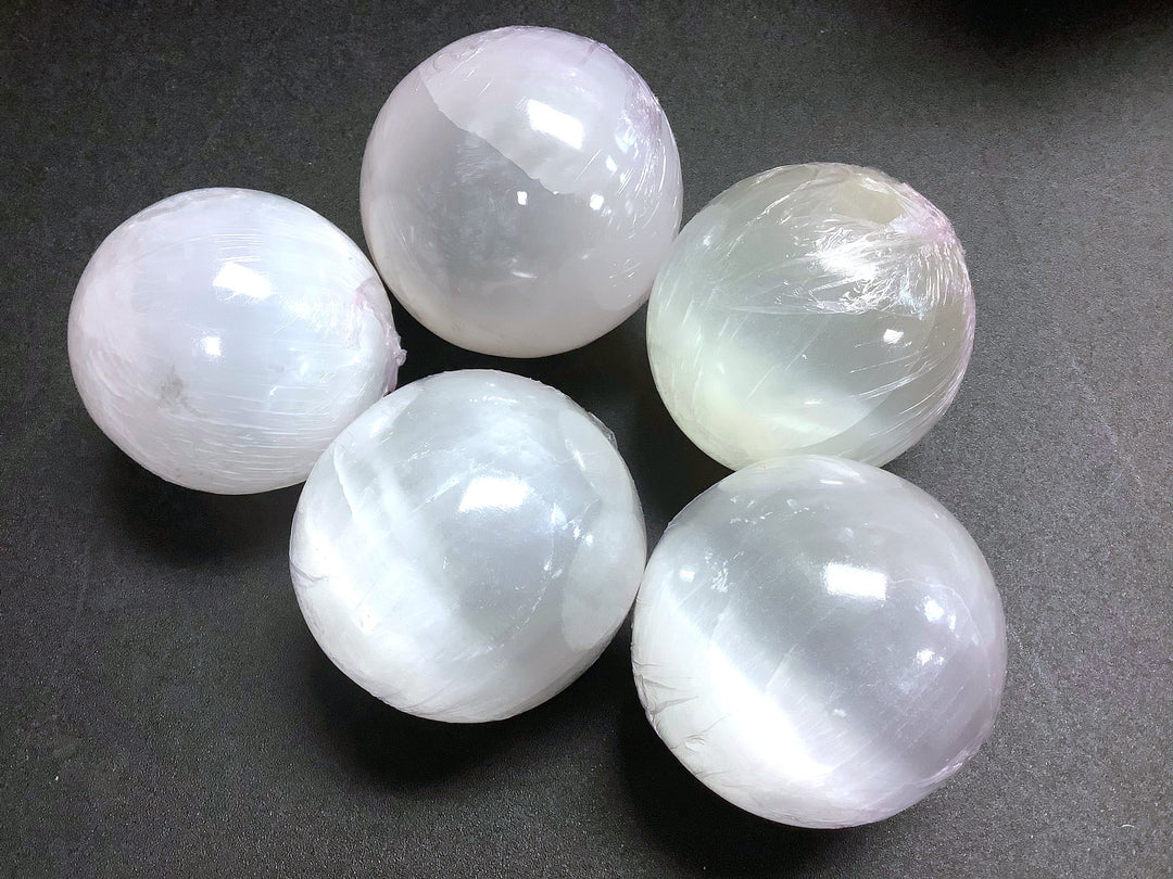 Wholesale Bulk Lot (5 Pcs) Large Selenite Crystal Ball Orbs Spheres